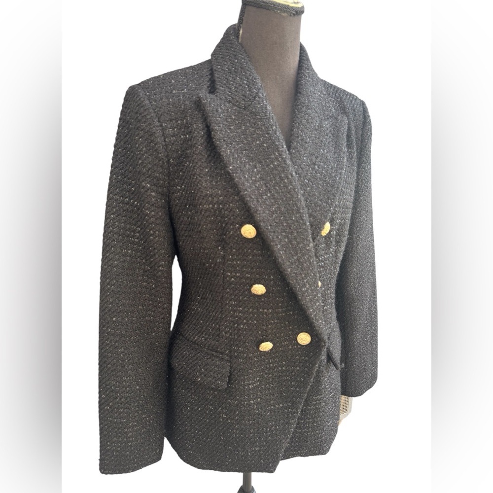 ZARA WOOL BLEND DOUBLE BREASTED TEXTURED WEAVE JACKET, Size L - Picture 5 of 10